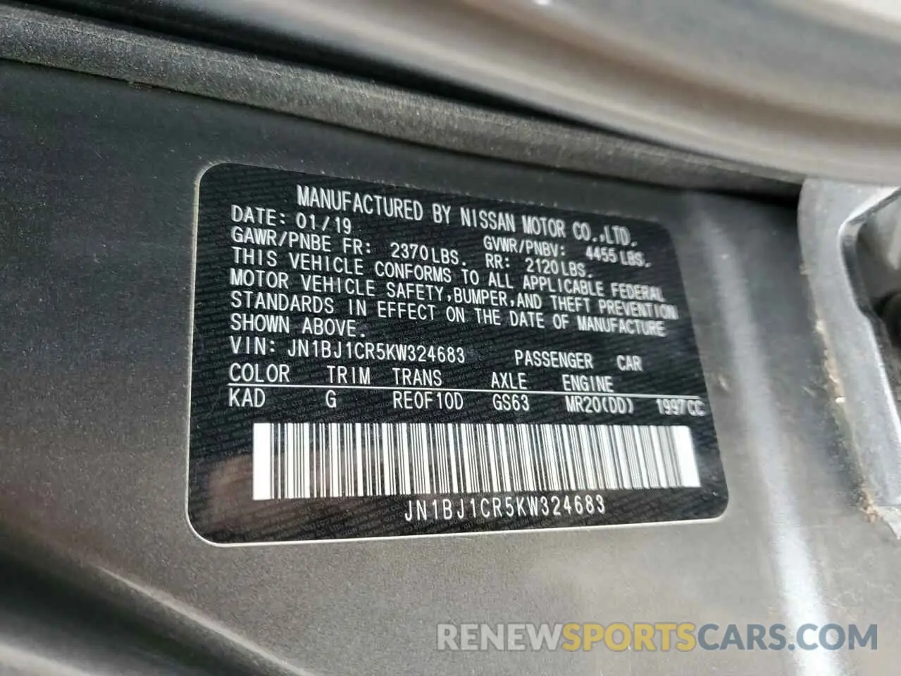 14 fotografías del automóvil dañado JN1BJ1CR5KW324683 NISSAN ROGUE 2019