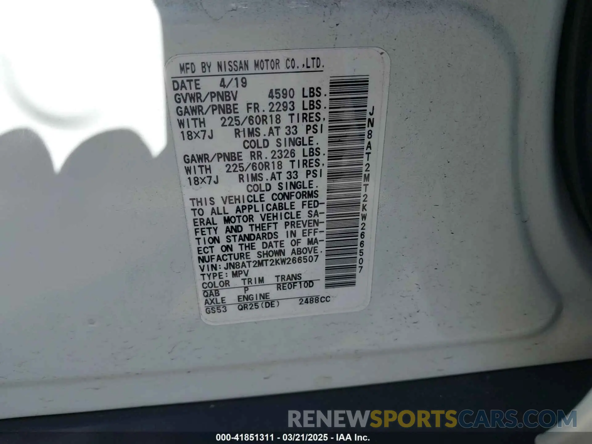 9 fotografías del automóvil dañado JN8AT2MT2KW266507 NISSAN ROGUE 2019