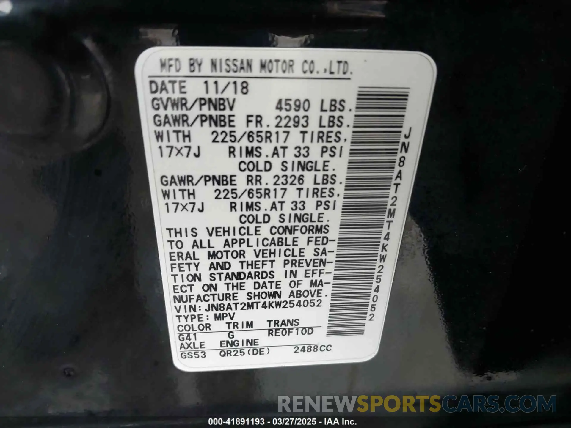 9 fotografías del automóvil dañado JN8AT2MT4KW254052 NISSAN ROGUE 2019