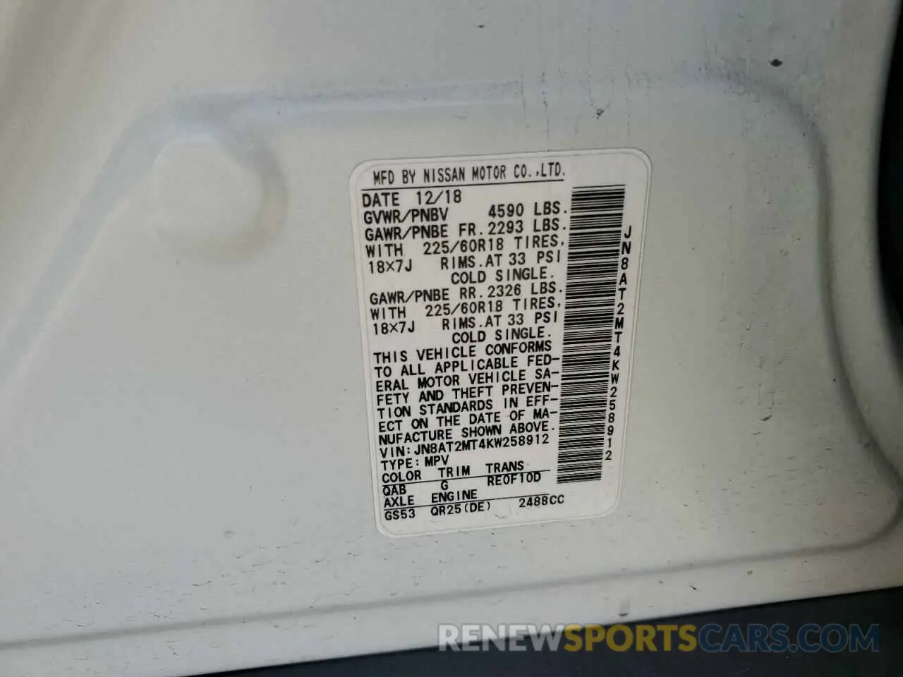 14 fotografías del automóvil dañado JN8AT2MT4KW258912 NISSAN ROGUE 2019
