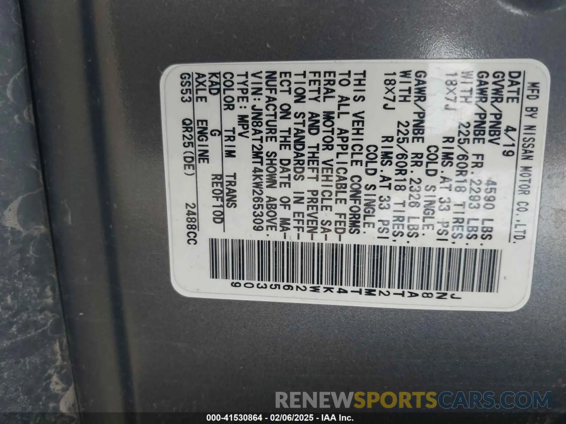 9 fotografías del automóvil dañado JN8AT2MT4KW265309 NISSAN ROGUE 2019