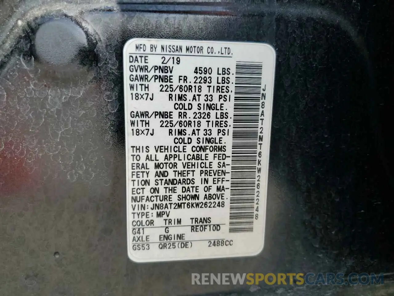 14 fotografías del automóvil dañado JN8AT2MT6KW262248 NISSAN ROGUE 2019