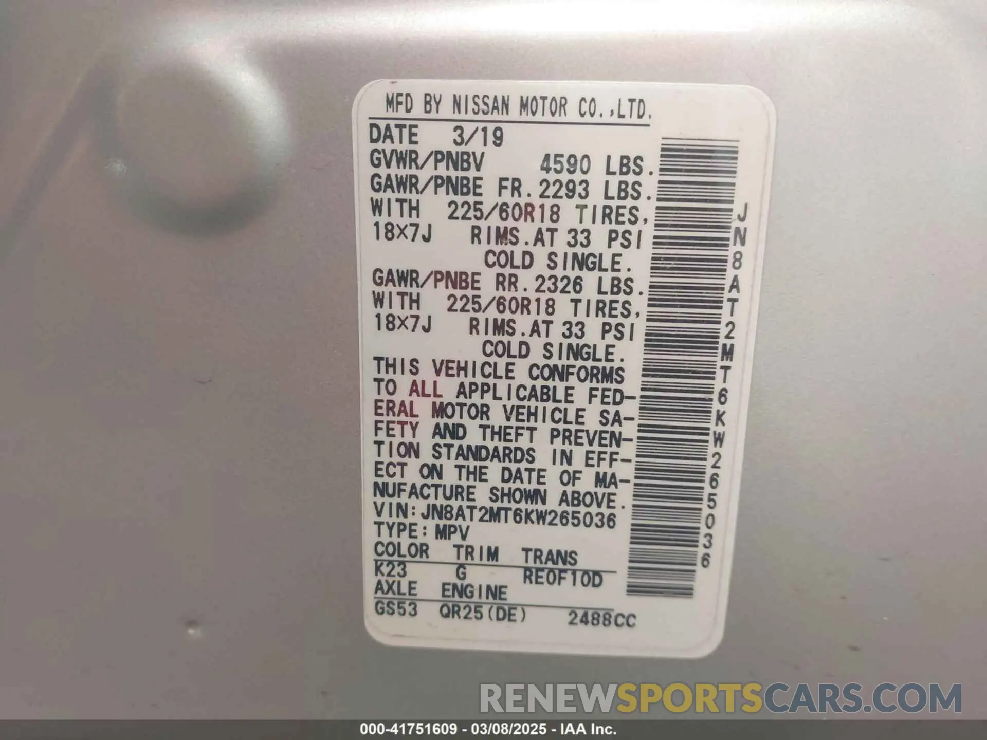 9 fotografías del automóvil dañado JN8AT2MT6KW265036 NISSAN ROGUE 2019