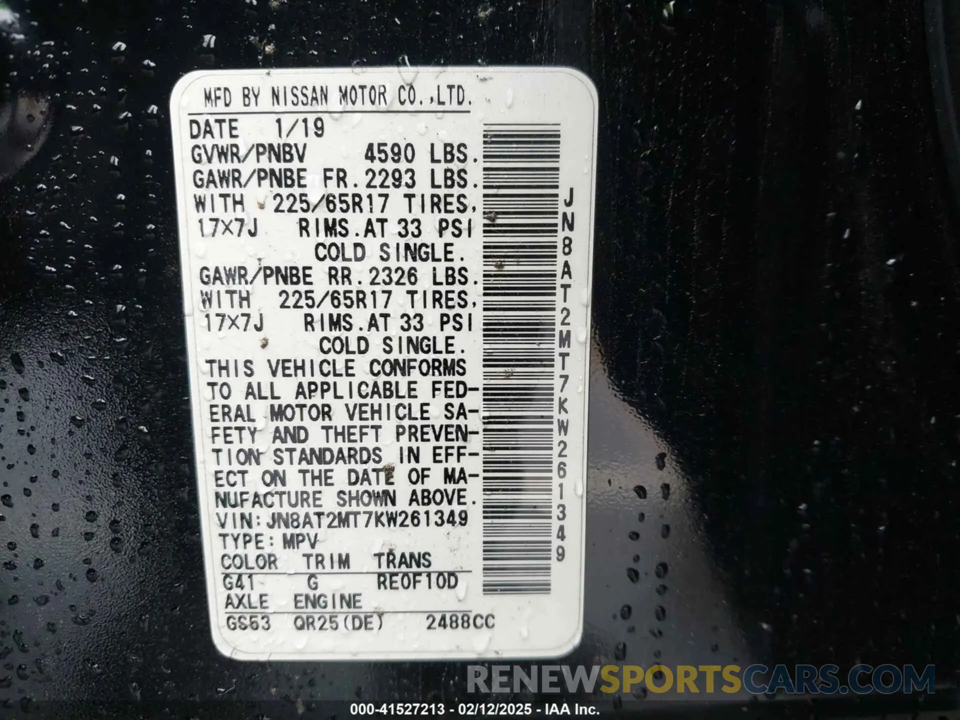 9 fotografías del automóvil dañado JN8AT2MT7KW261349 NISSAN ROGUE 2019