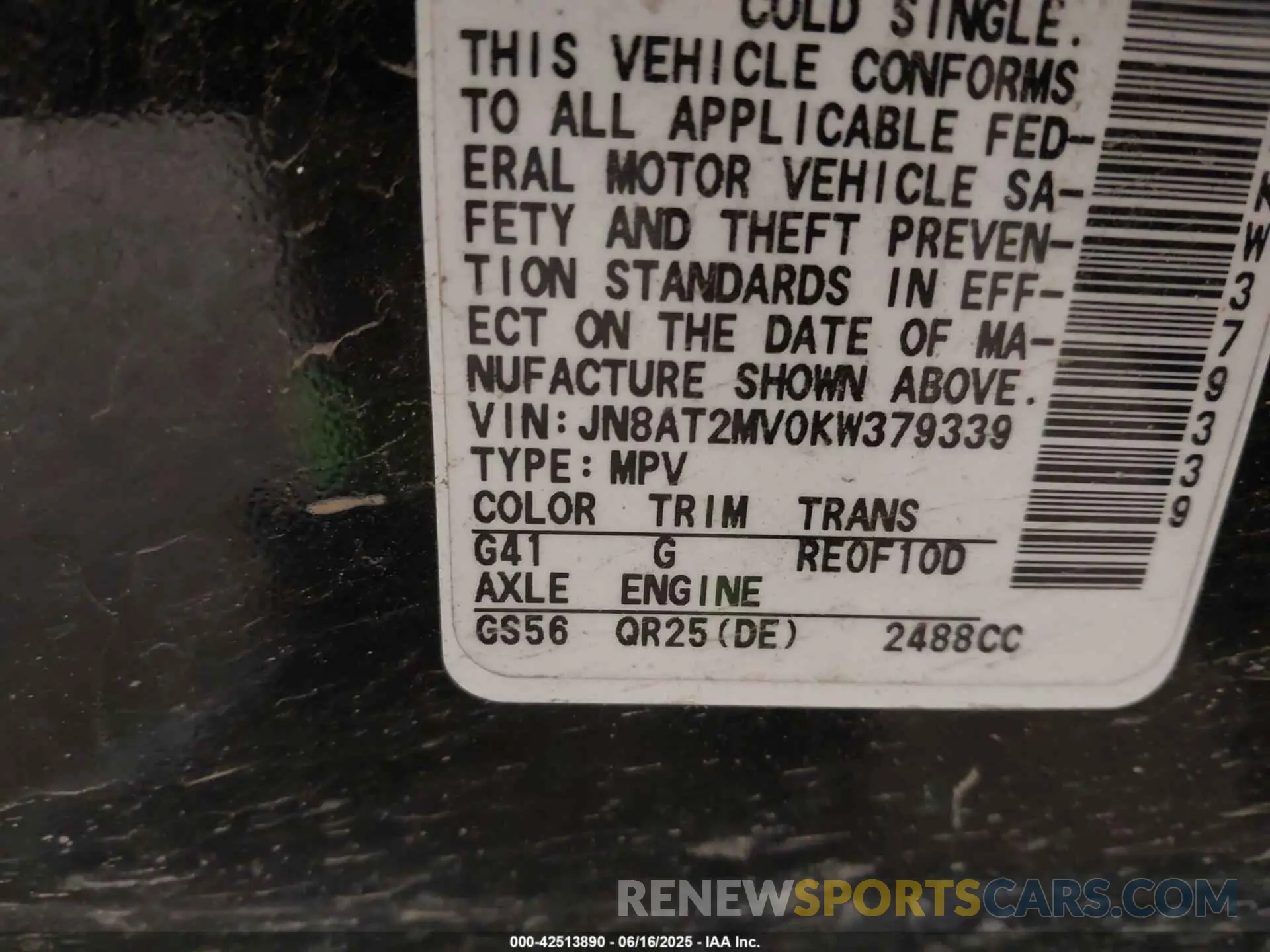 9 fotografías del automóvil dañado JN8AT2MV0KW379339 NISSAN ROGUE 2019