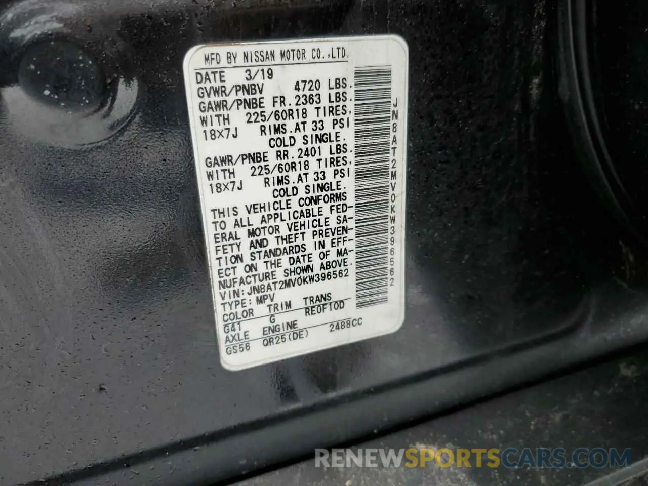13 fotografías del automóvil dañado JN8AT2MV0KW396562 NISSAN ROGUE 2019