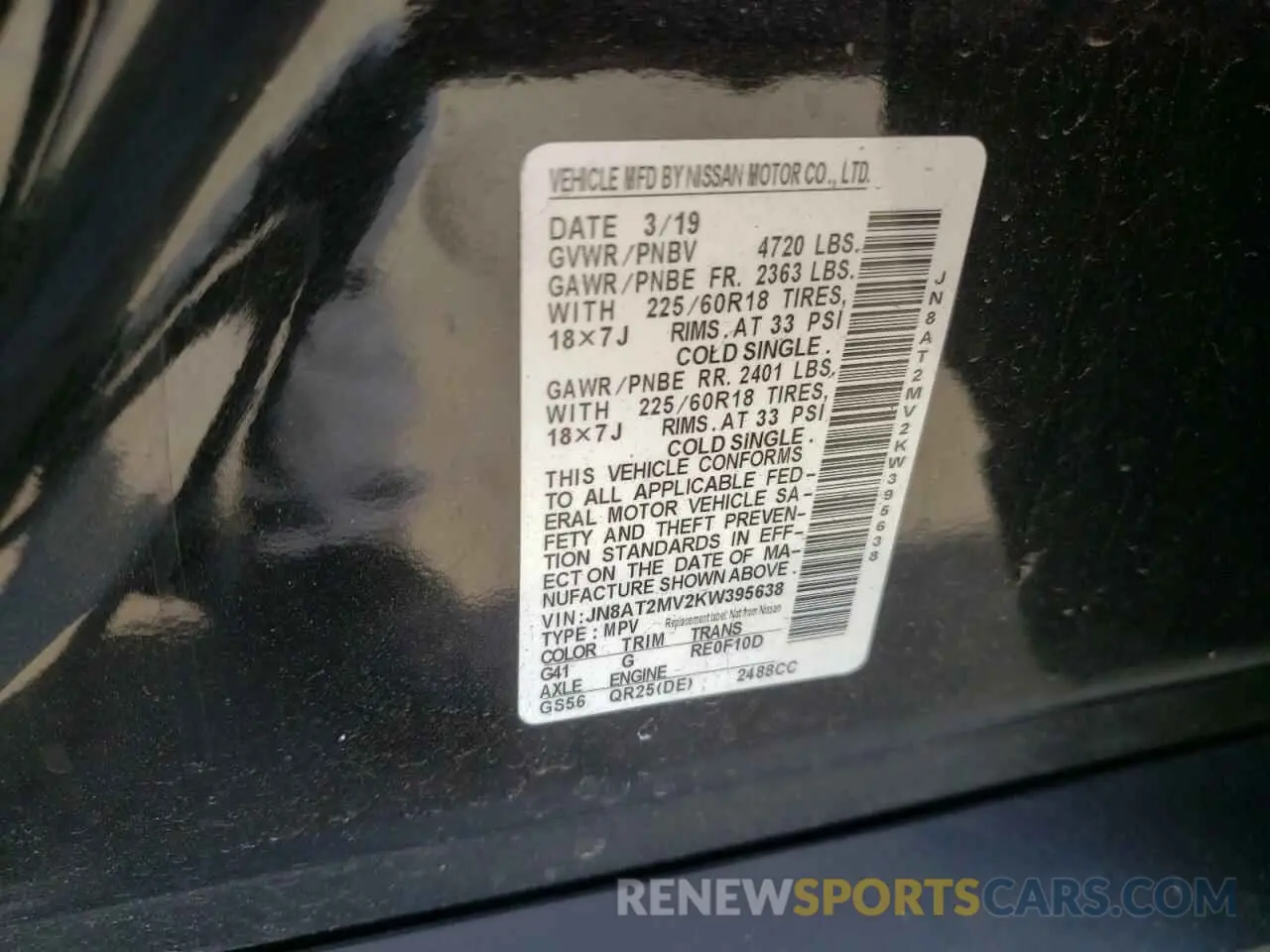 14 fotografías del automóvil dañado JN8AT2MV2KW395638 NISSAN ROGUE 2019