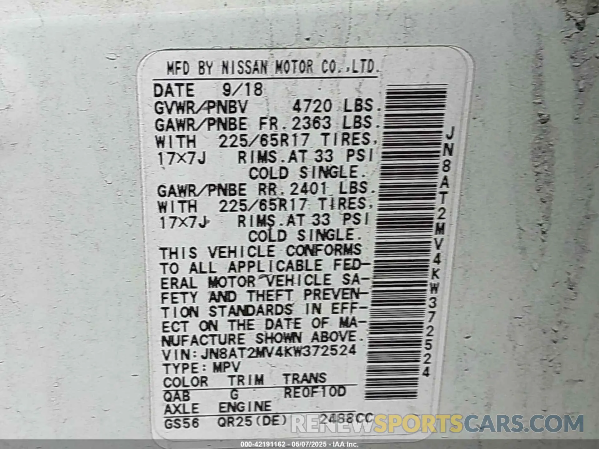 9 fotografías del automóvil dañado JN8AT2MV4KW372524 NISSAN ROGUE 2019