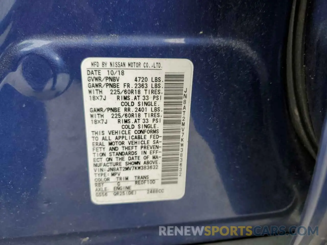 13 fotografías del automóvil dañado JN8AT2MV7KW383632 NISSAN ROGUE 2019