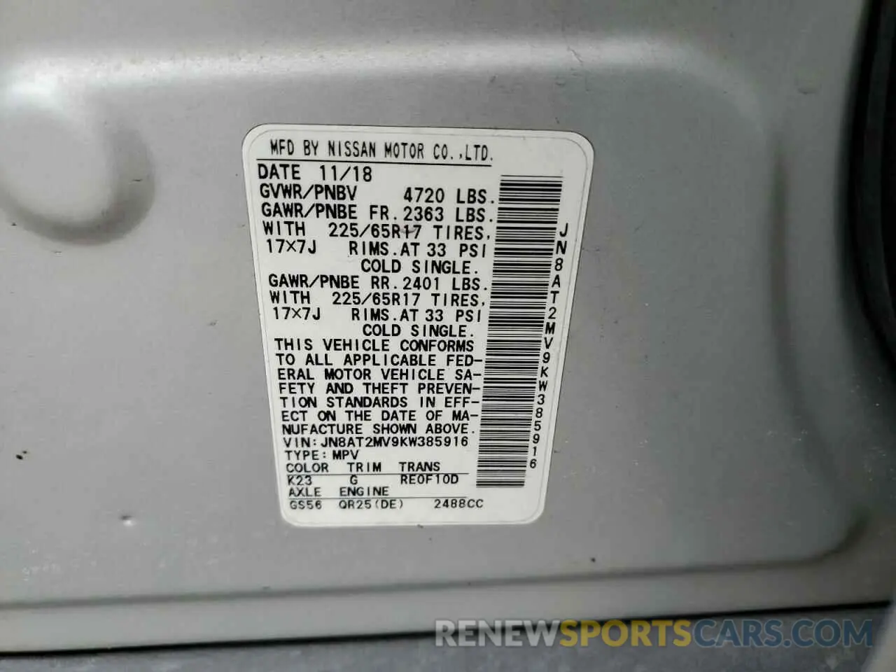 13 fotografías del automóvil dañado JN8AT2MV9KW385916 NISSAN ROGUE 2019