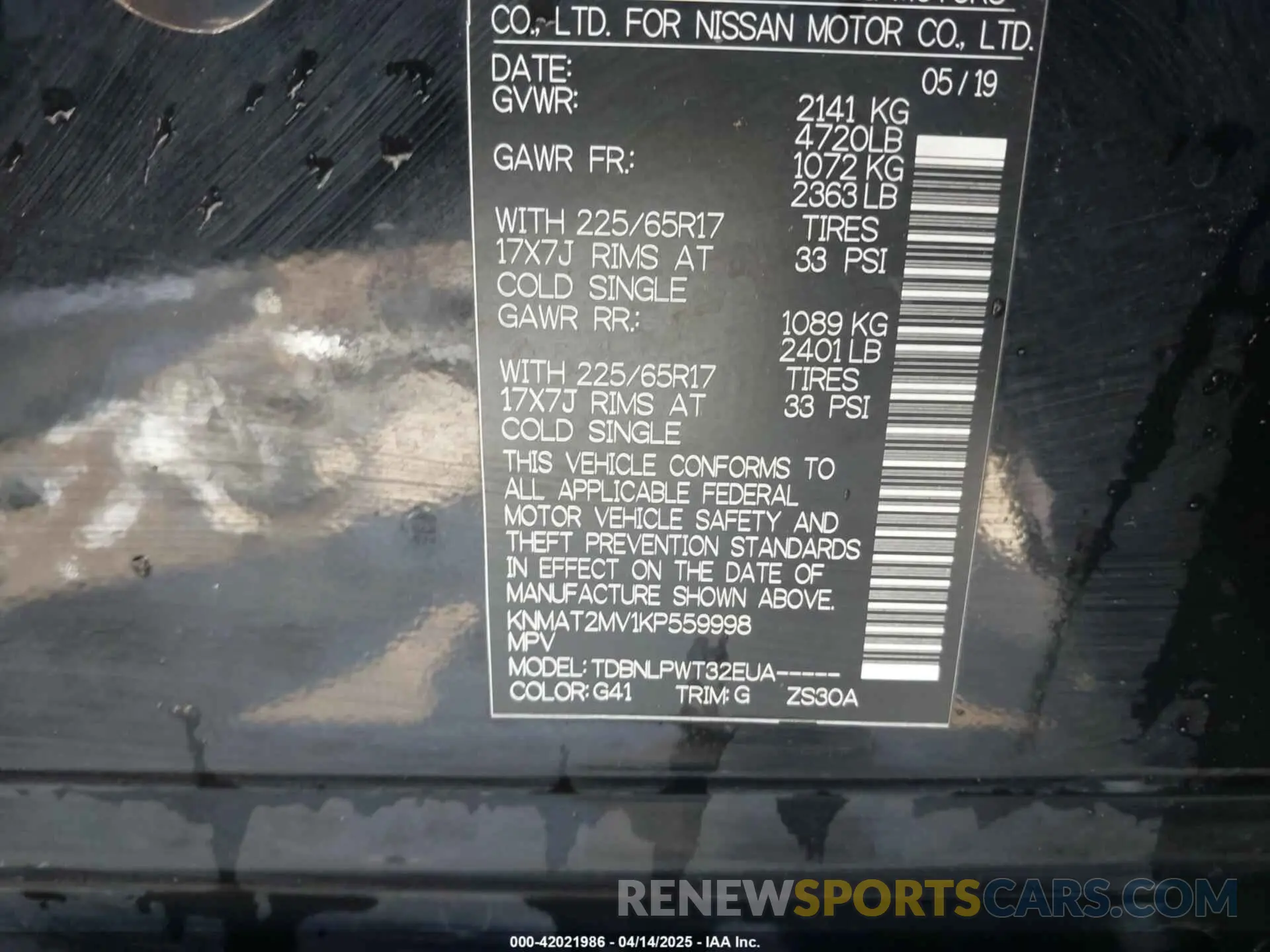 9 fotografías del automóvil dañado KNMAT2MV1KP559998 NISSAN ROGUE 2019