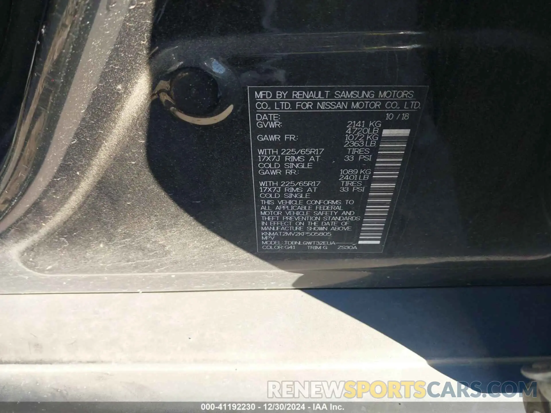 9 fotografías del automóvil dañado KNMAT2MV2KP505805 NISSAN ROGUE 2019