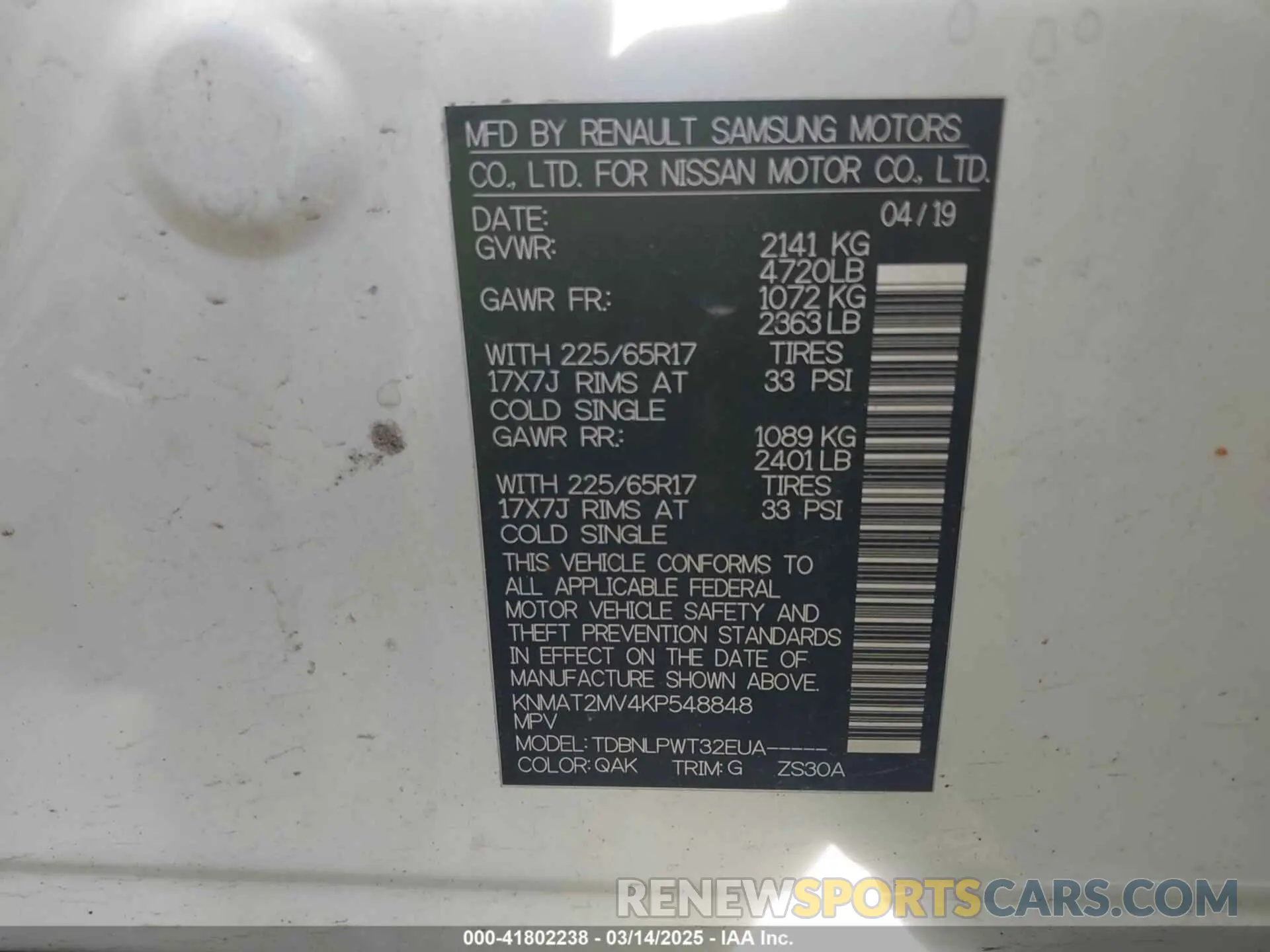 9 fotografías del automóvil dañado KNMAT2MV4KP548848 NISSAN ROGUE 2019