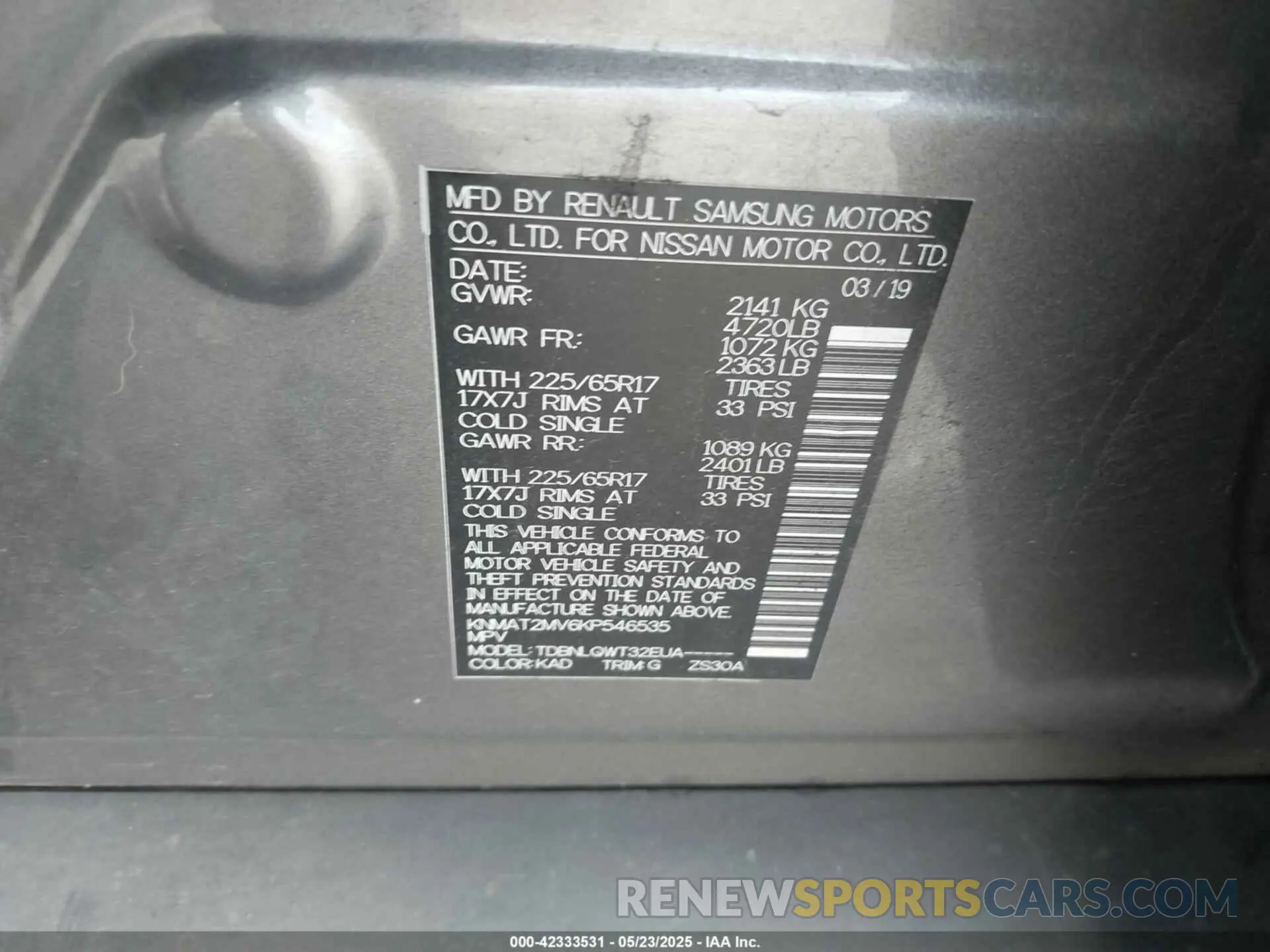 9 fotografías del automóvil dañado KNMAT2MV6KP546535 NISSAN ROGUE 2019