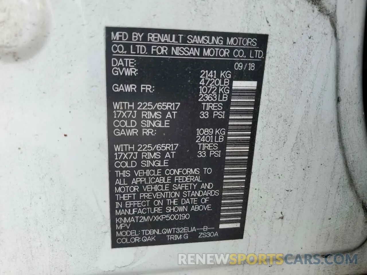 12 fotografías del automóvil dañado KNMAT2MVXKP500190 NISSAN ROGUE 2019