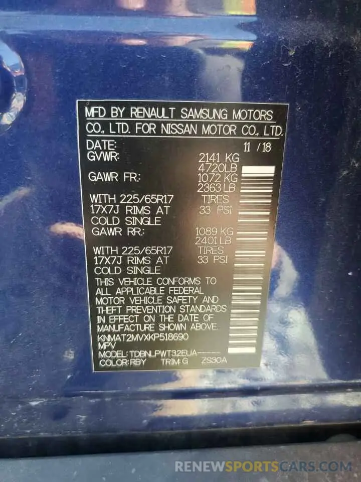 14 fotografías del automóvil dañado KNMAT2MVXKP518690 NISSAN ROGUE 2019