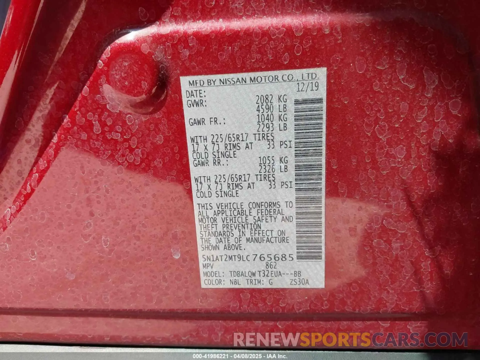 9 fotografías del automóvil dañado 5N1AT2MT9LC765685 NISSAN ROGUE 2020