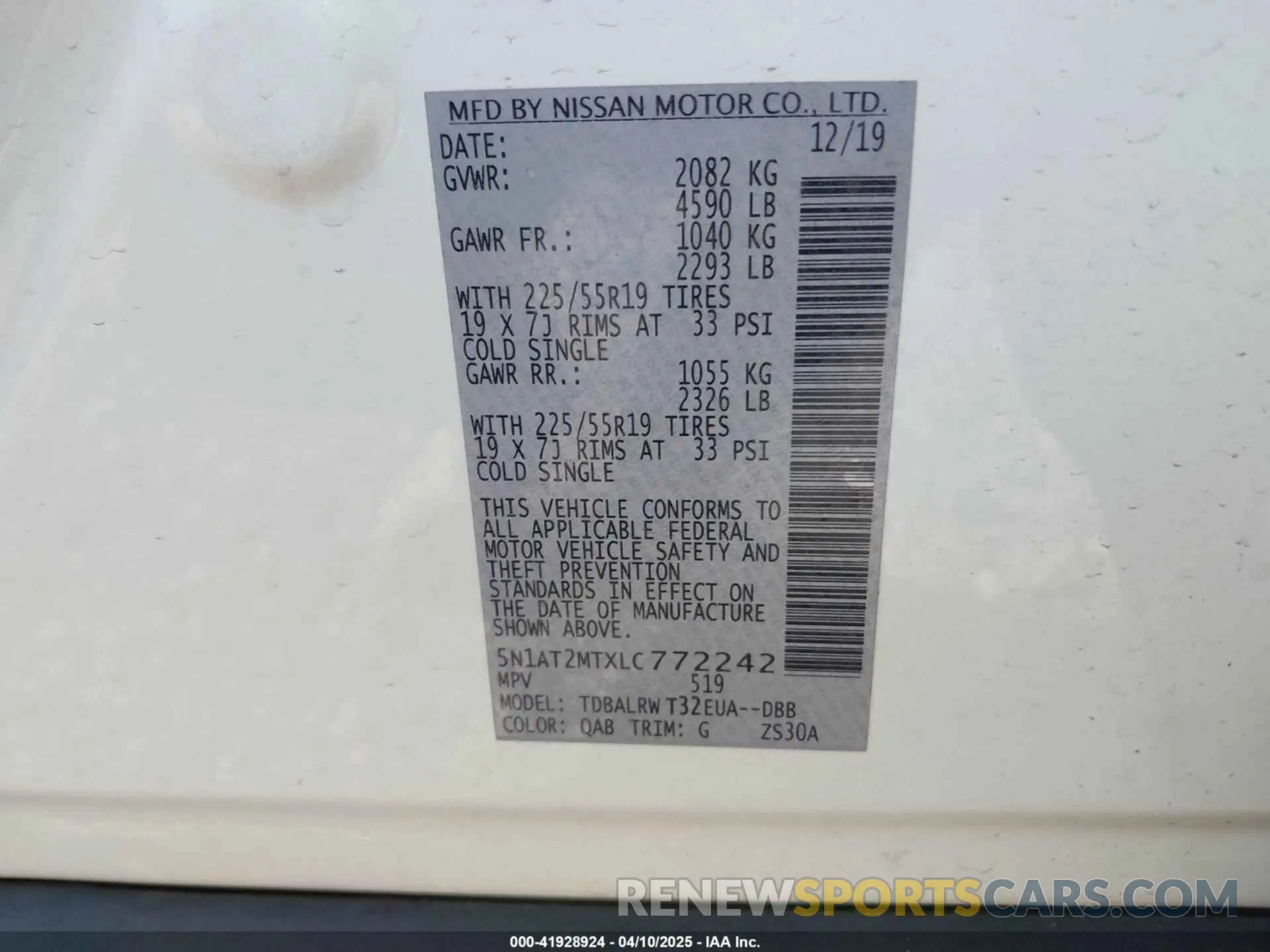9 fotografías del automóvil dañado 5N1AT2MTXLC772242 NISSAN ROGUE 2020