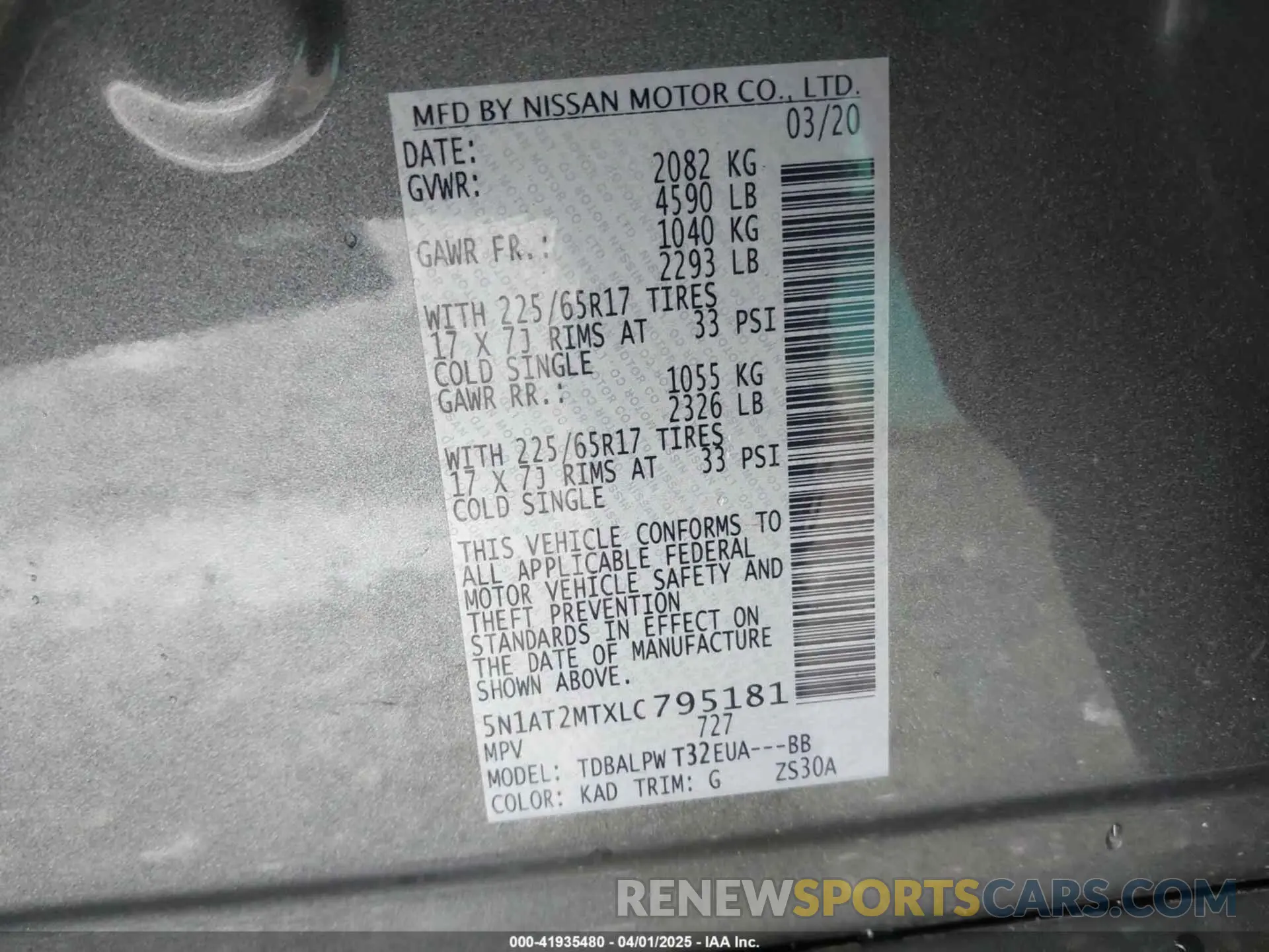 9 fotografías del automóvil dañado 5N1AT2MTXLC795181 NISSAN ROGUE 2020