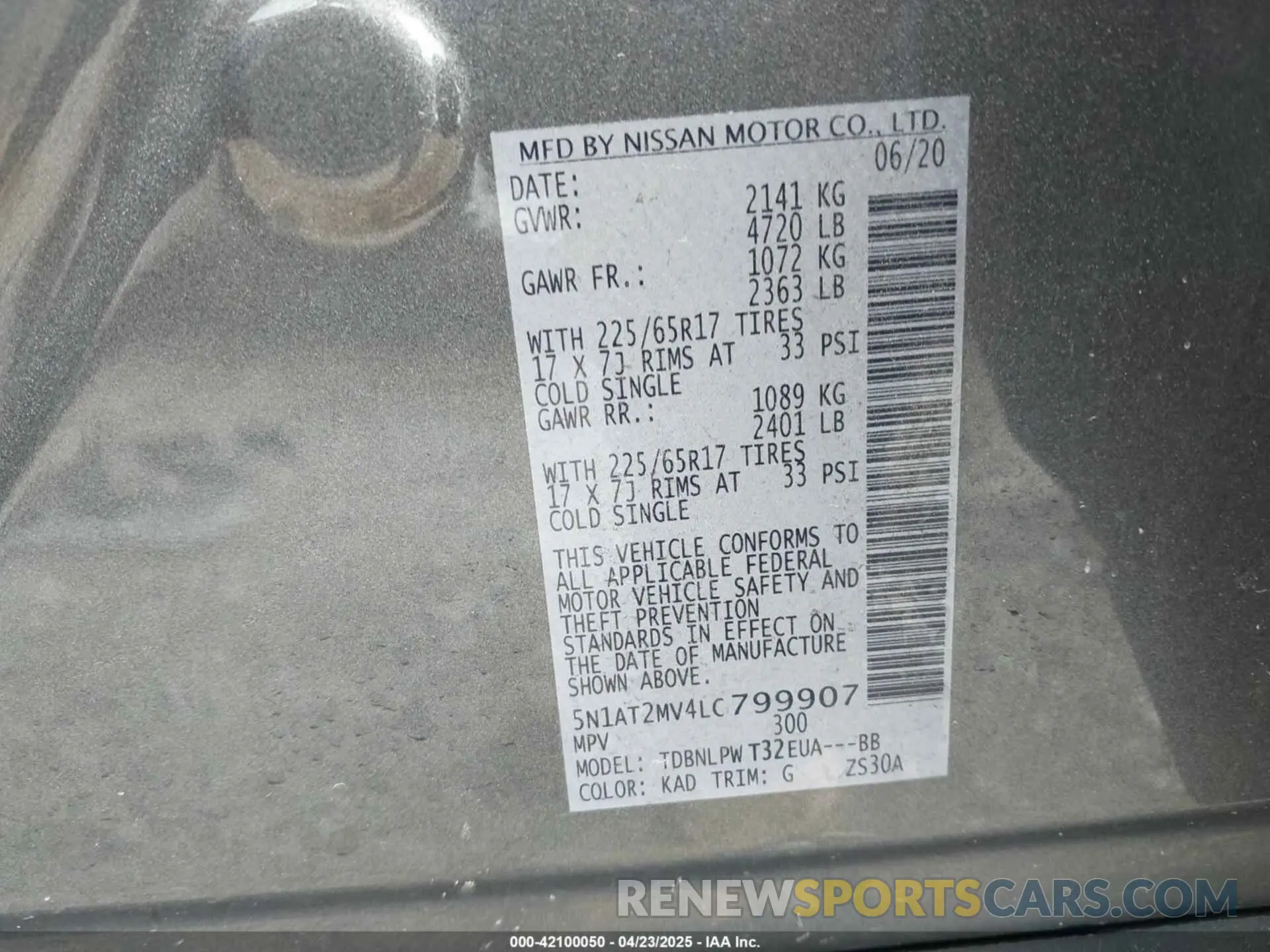 9 fotografías del automóvil dañado 5N1AT2MV4LC799907 NISSAN ROGUE 2020