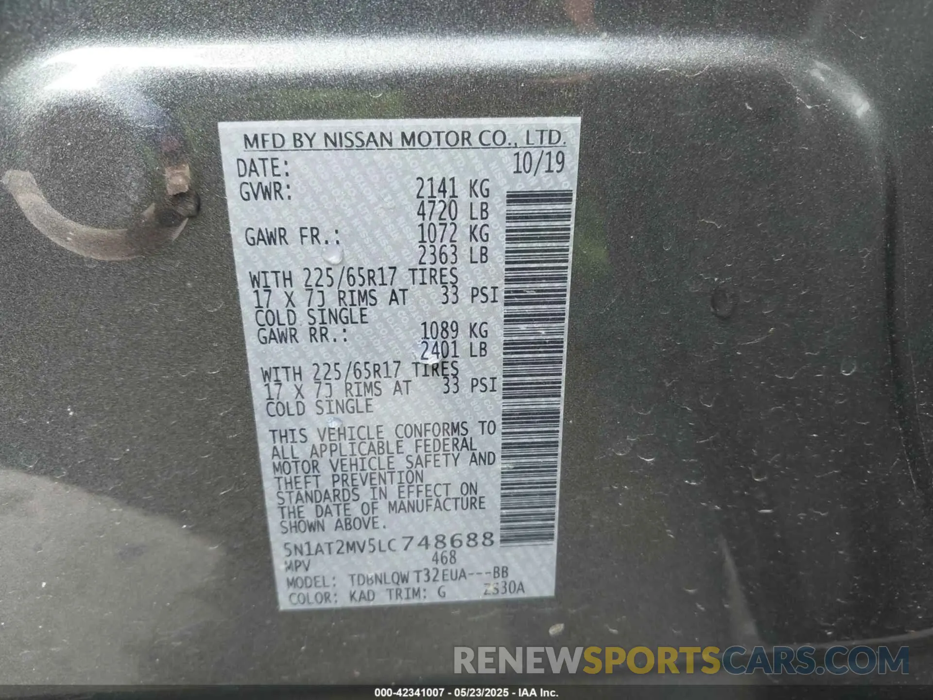 9 fotografías del automóvil dañado 5N1AT2MV5LC748688 NISSAN ROGUE 2020