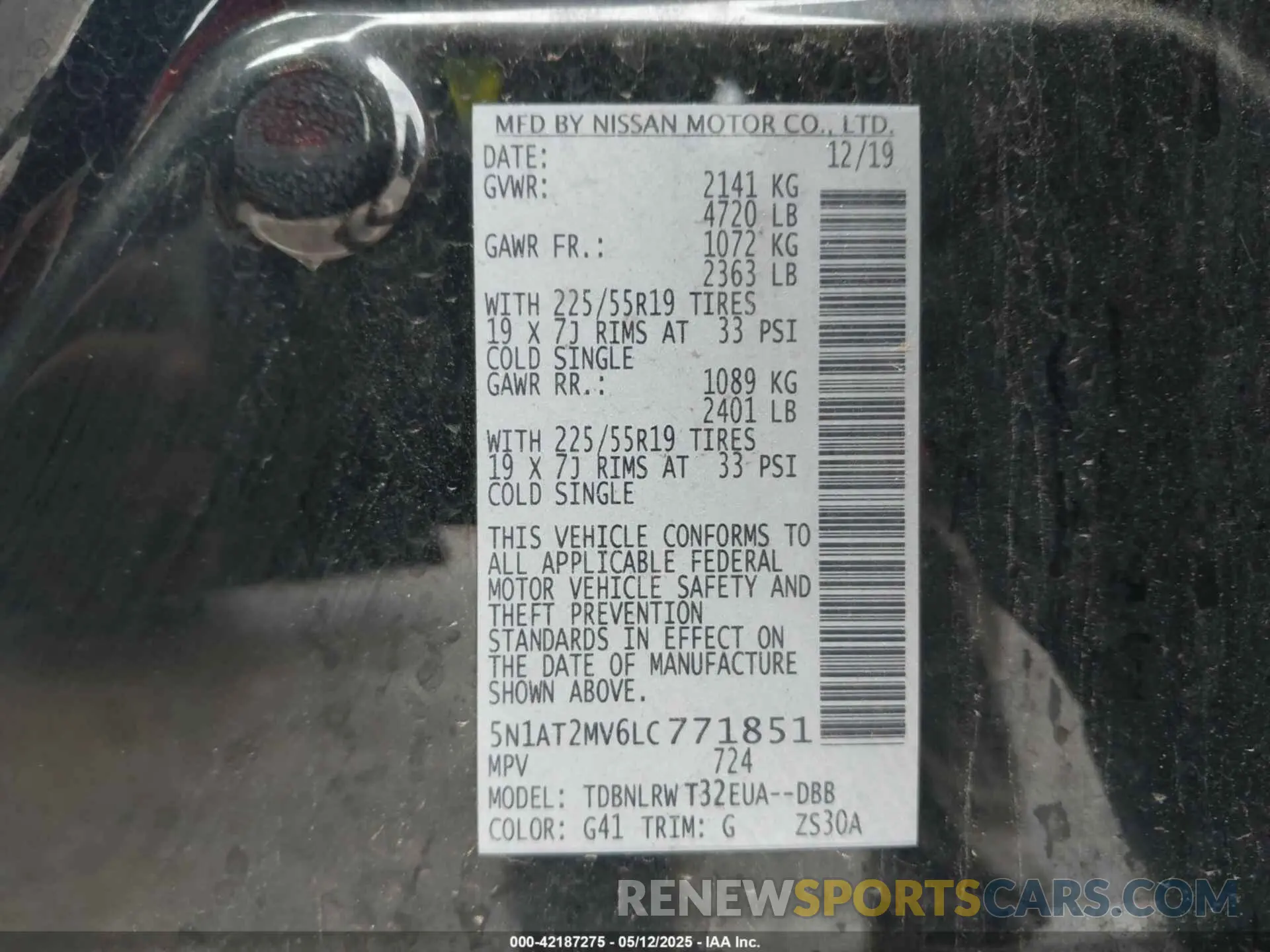 9 fotografías del automóvil dañado 5N1AT2MV6LC771851 NISSAN ROGUE 2020