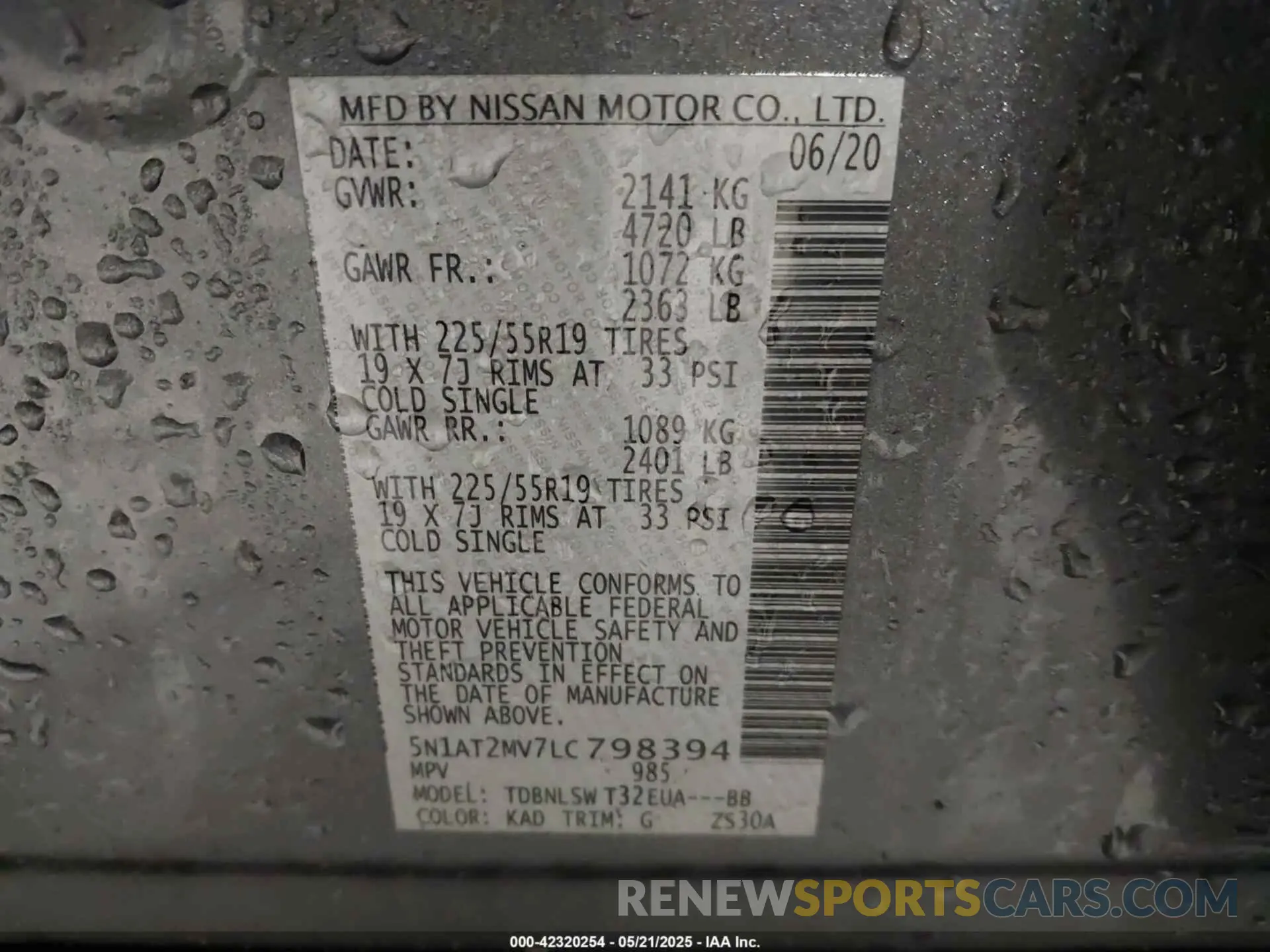 9 fotografías del automóvil dañado 5N1AT2MV7LC798394 NISSAN ROGUE 2020