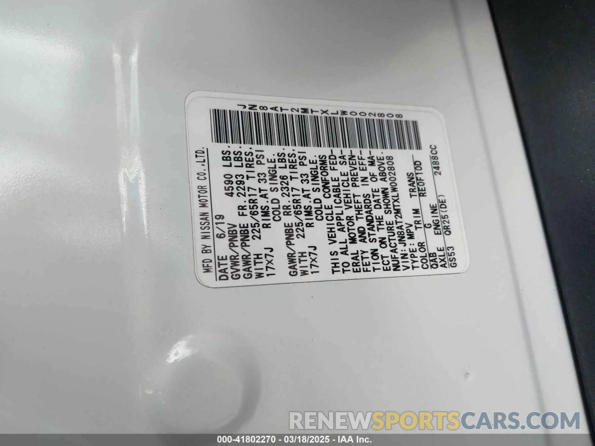 9 fotografías del automóvil dañado JN8AT2MTXLW002808 NISSAN ROGUE 2020