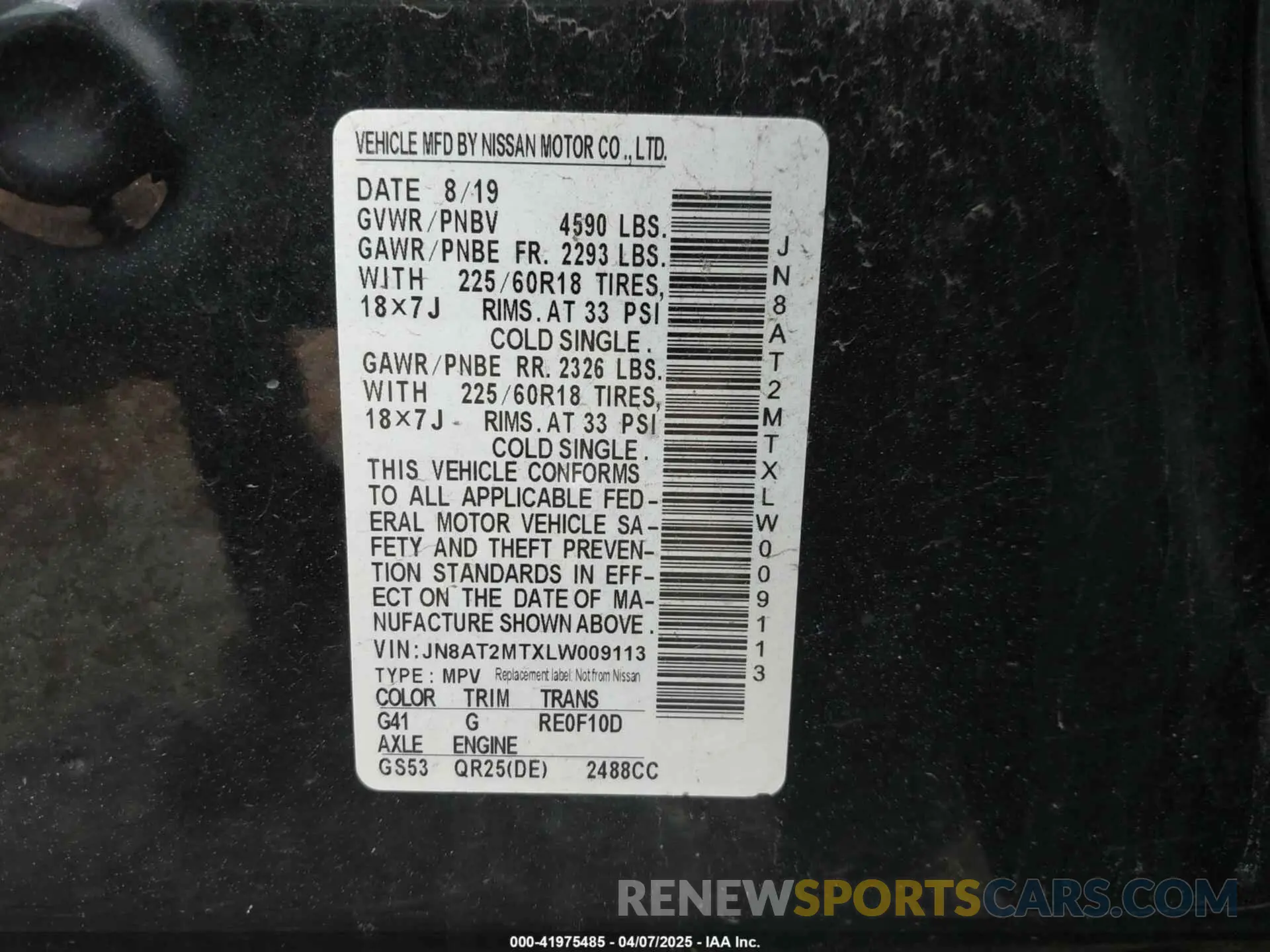 9 fotografías del automóvil dañado JN8AT2MTXLW009113 NISSAN ROGUE 2020