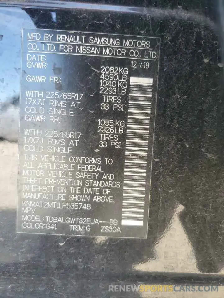 14 fotografías del automóvil dañado KNMAT2MT1LP535748 NISSAN ROGUE 2020