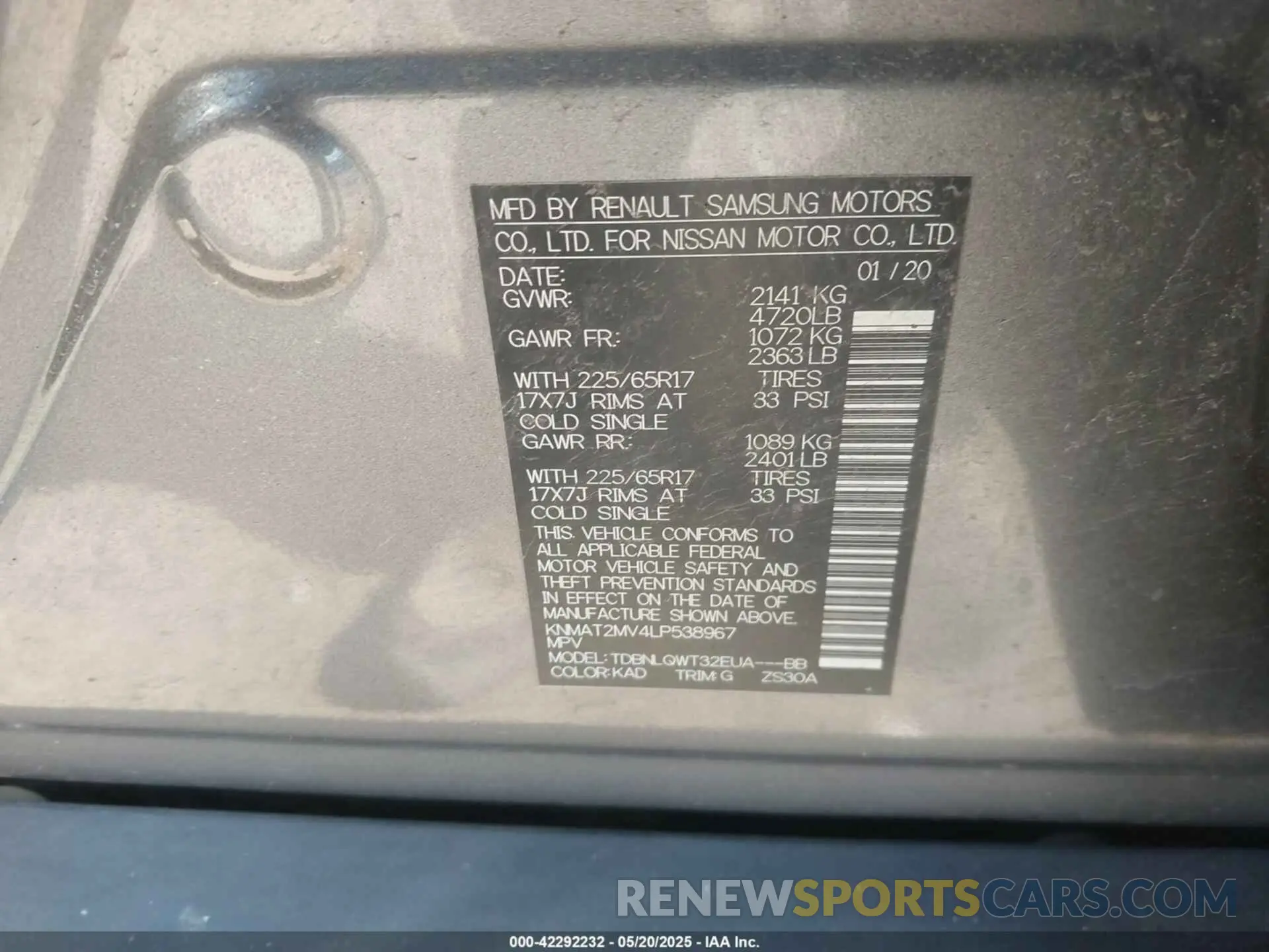9 fotografías del automóvil dañado KNMAT2MV4LP538967 NISSAN ROGUE 2020