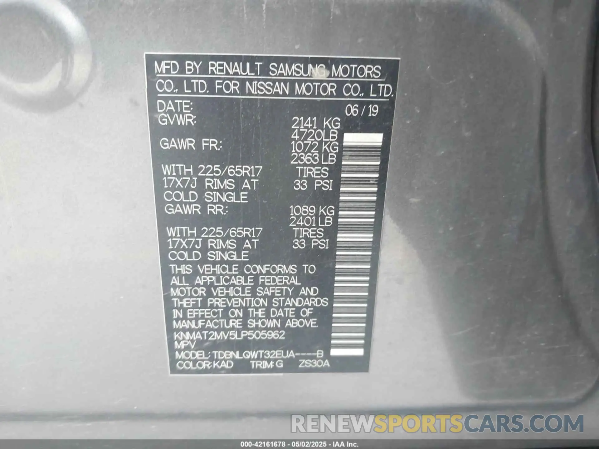 9 fotografías del automóvil dañado KNMAT2MV5LP505962 NISSAN ROGUE 2020