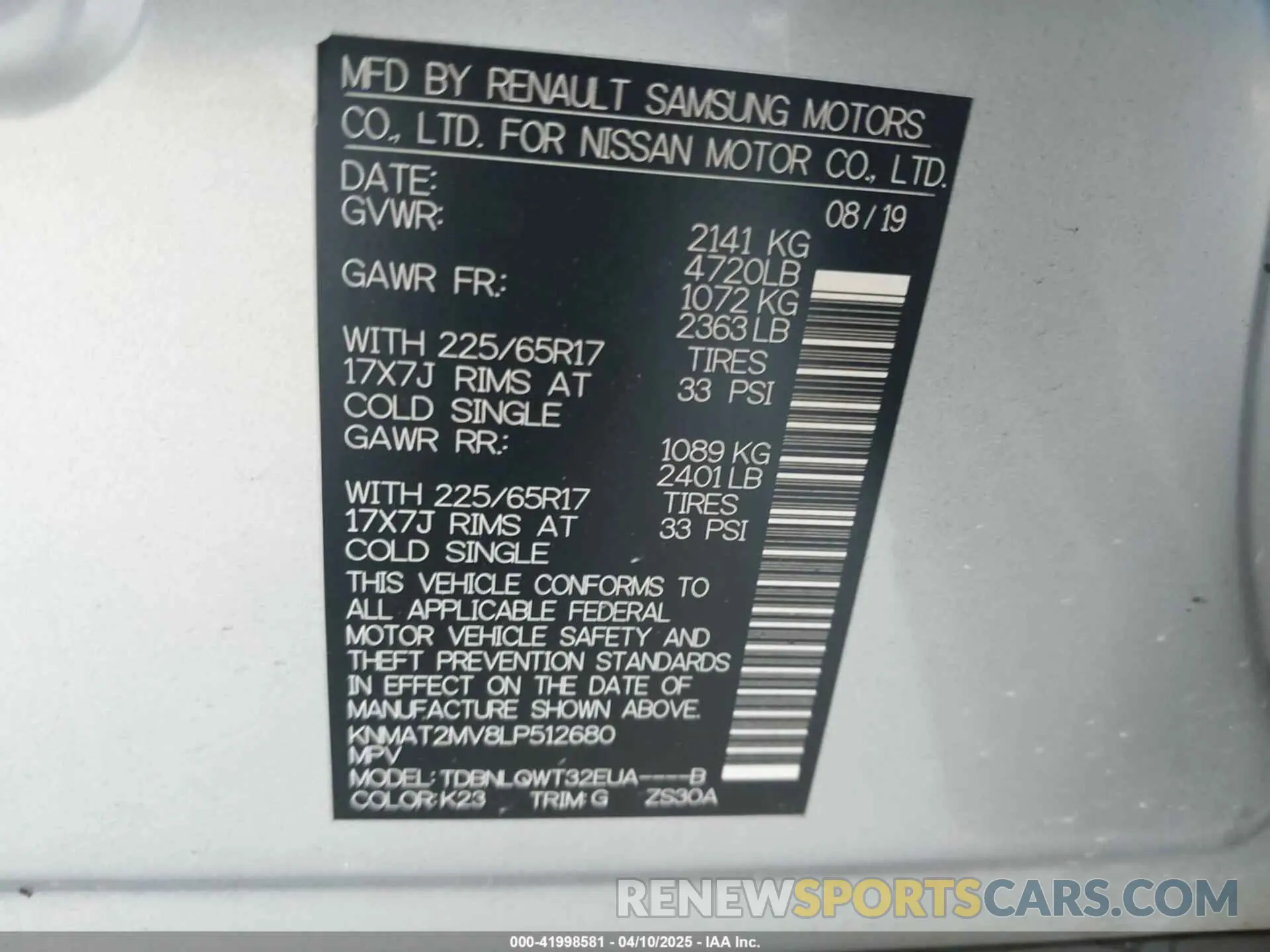 9 fotografías del automóvil dañado KNMAT2MV8LP512680 NISSAN ROGUE 2020