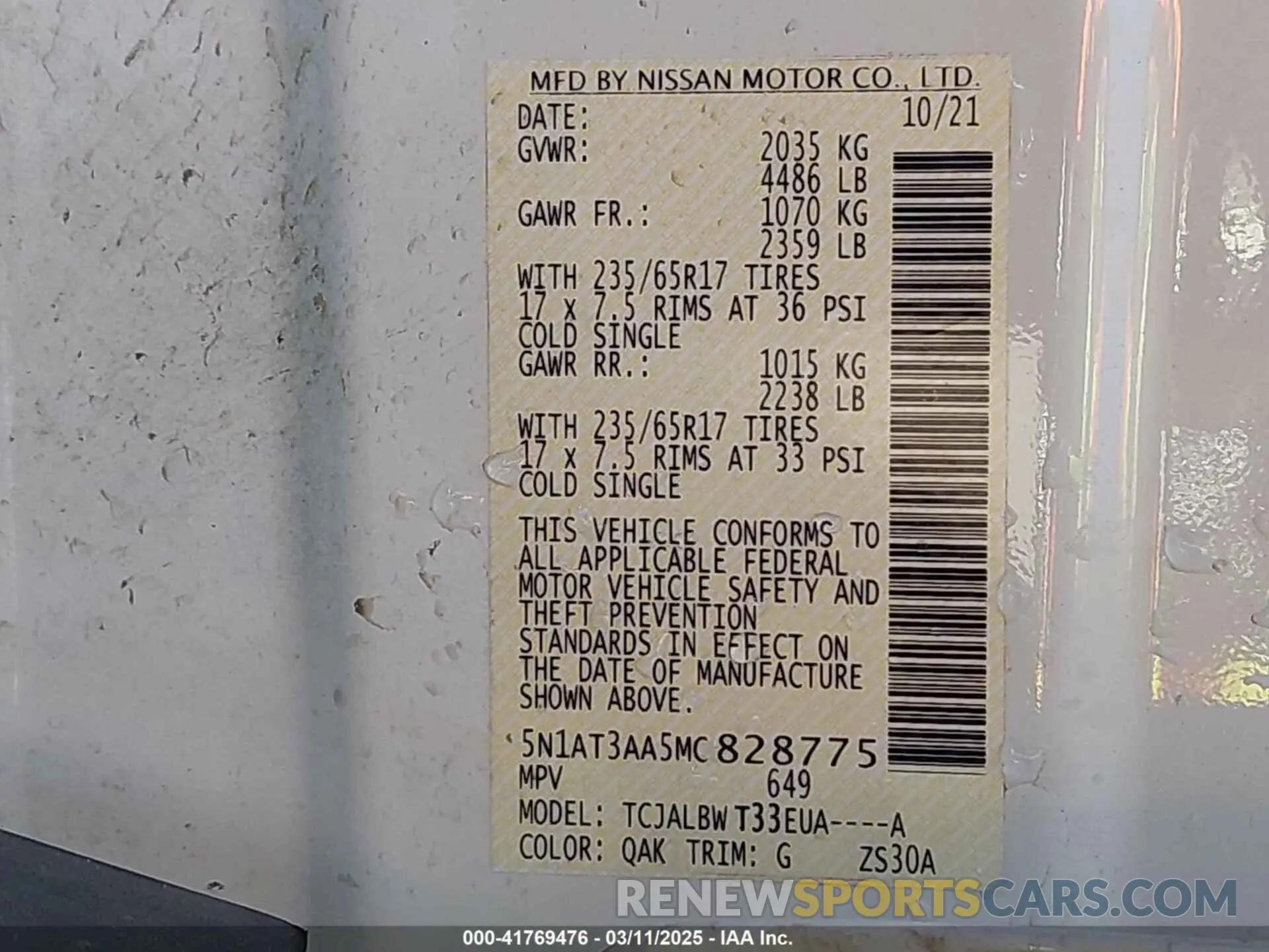 9 fotografías del automóvil dañado 5N1AT3AA5MC828775 NISSAN ROGUE 2021