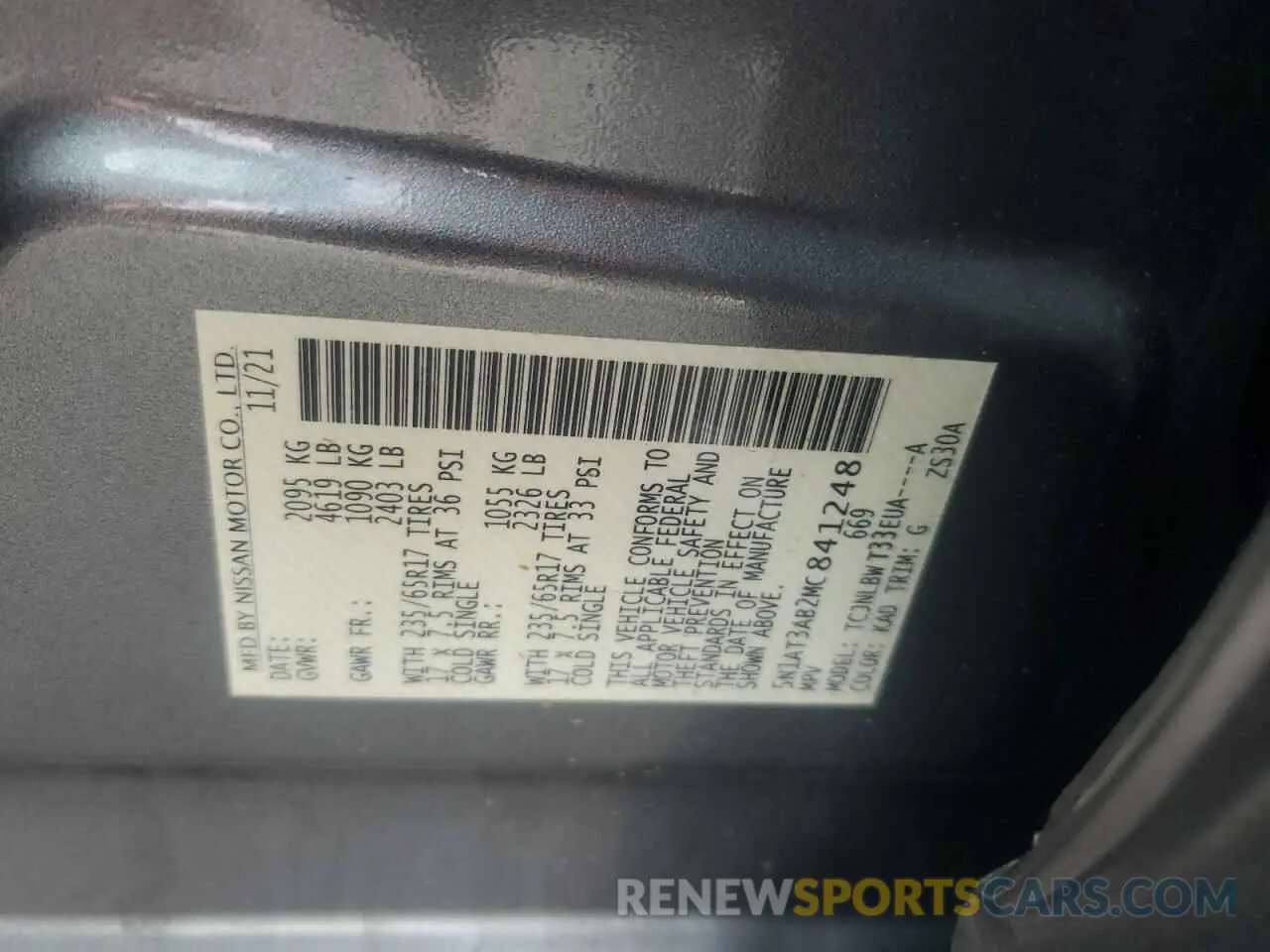 12 fotografías del automóvil dañado 5N1AT3AB2MC841248 NISSAN ROGUE 2021