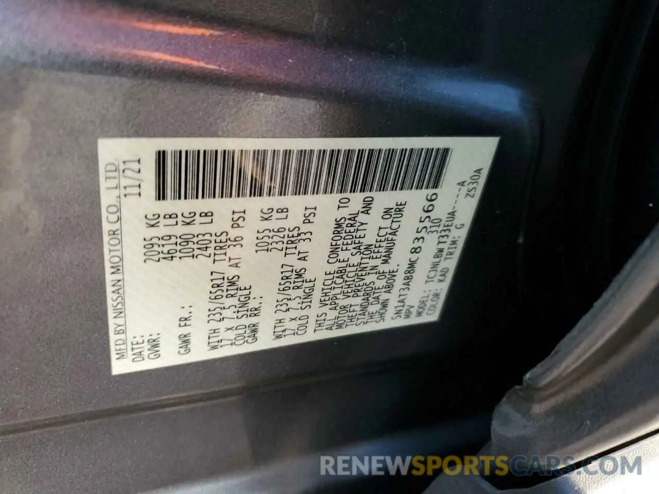 14 fotografías del automóvil dañado 5N1AT3AB8MC835566 NISSAN ROGUE 2021