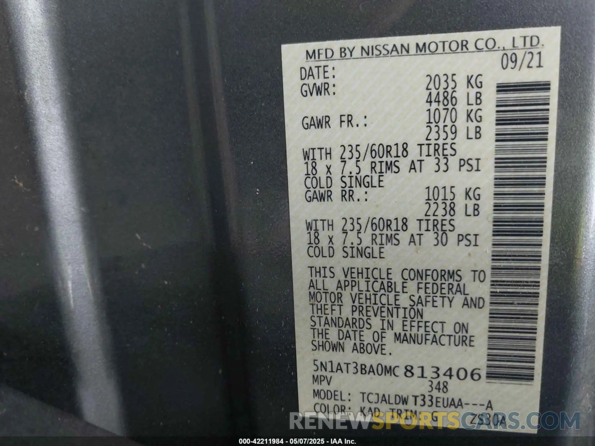 9 fotografías del automóvil dañado 5N1AT3BA0MC813406 NISSAN ROGUE 2021