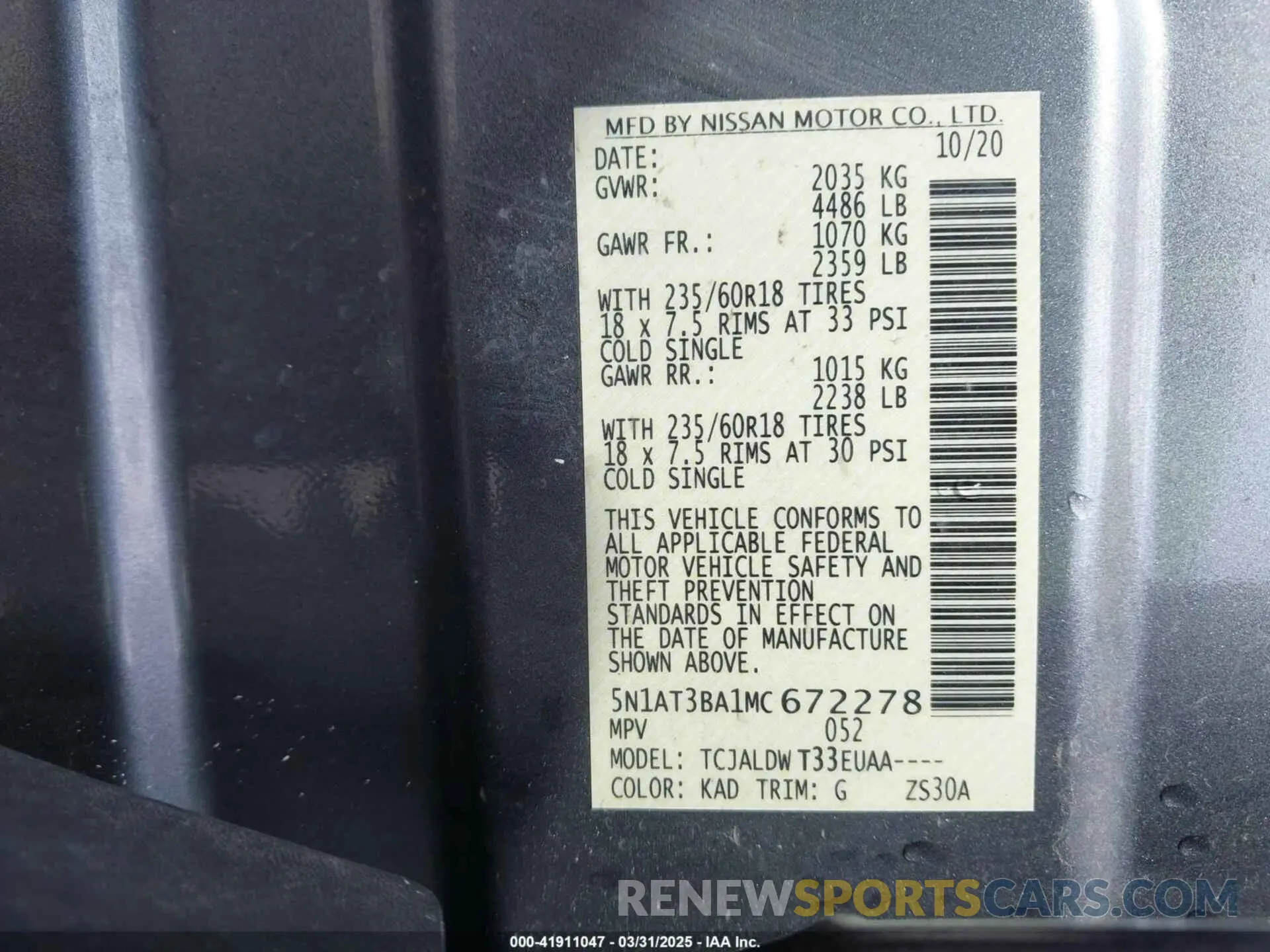 9 fotografías del automóvil dañado 5N1AT3BA1MC672278 NISSAN ROGUE 2021
