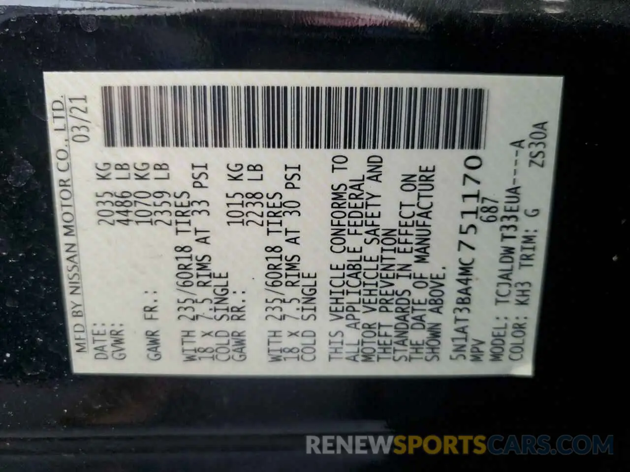 14 fotografías del automóvil dañado 5N1AT3BA4MC751170 NISSAN ROGUE 2021