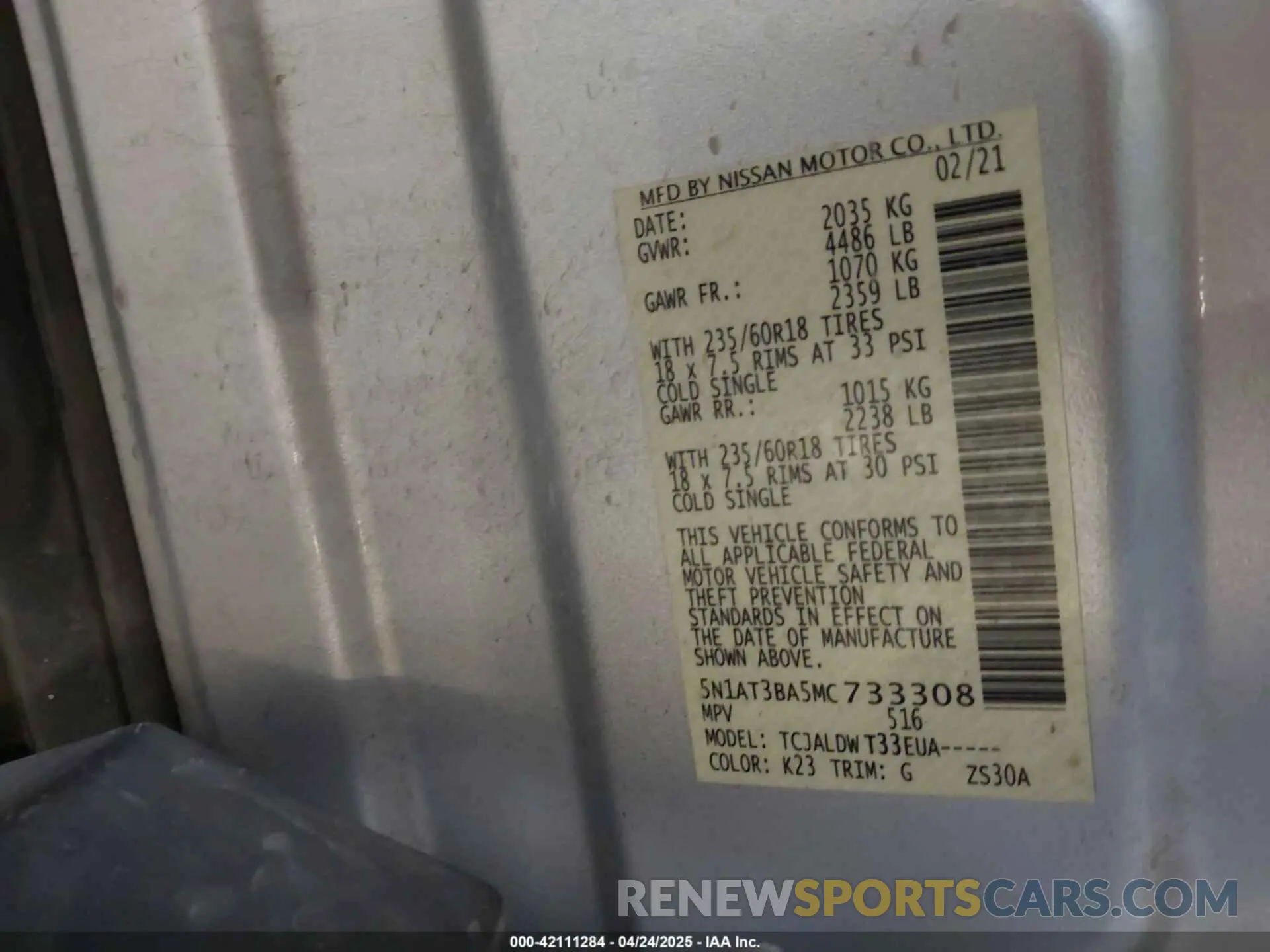 9 fotografías del automóvil dañado 5N1AT3BA5MC733308 NISSAN ROGUE 2021