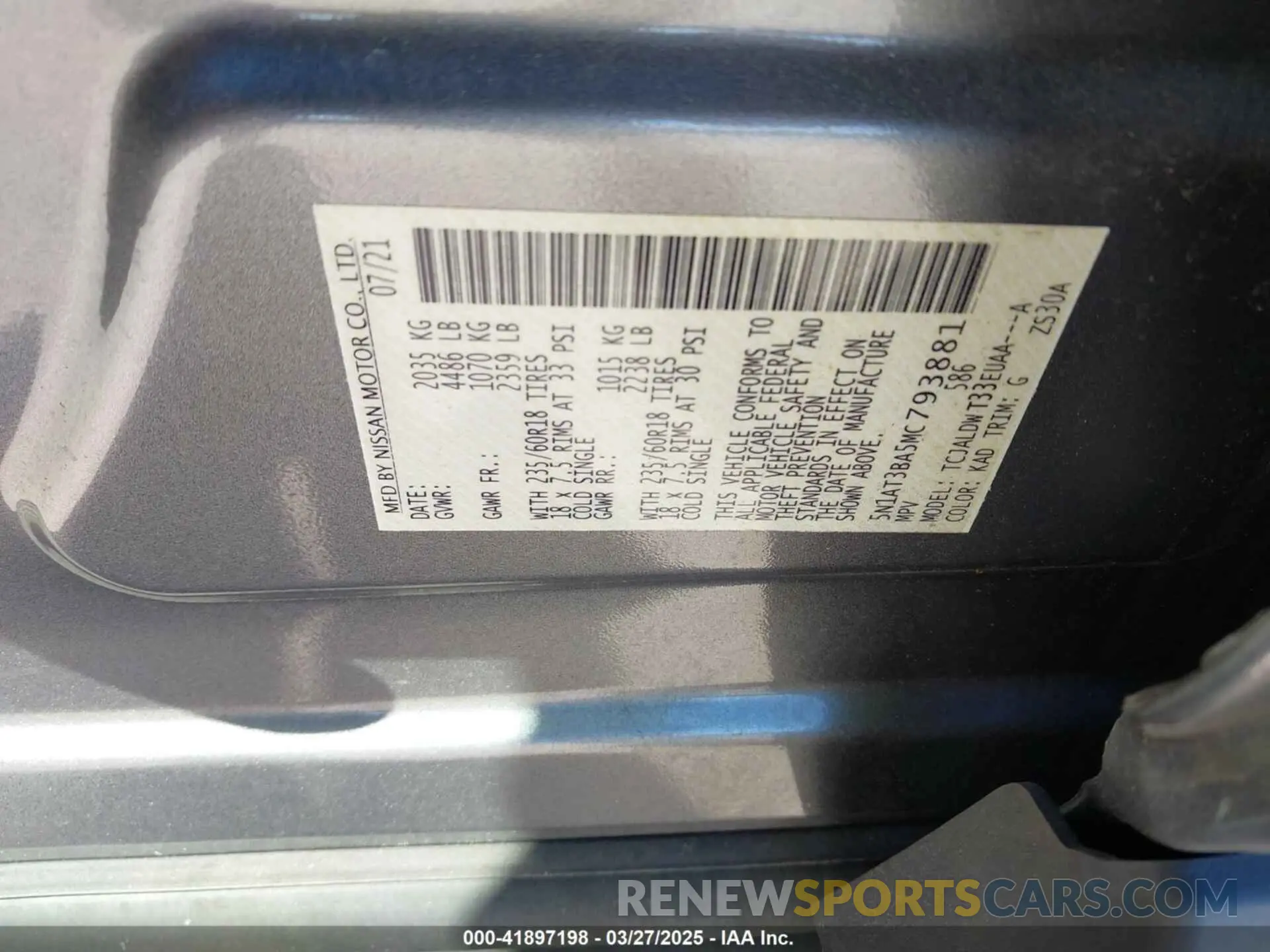 9 fotografías del automóvil dañado 5N1AT3BA5MC793881 NISSAN ROGUE 2021