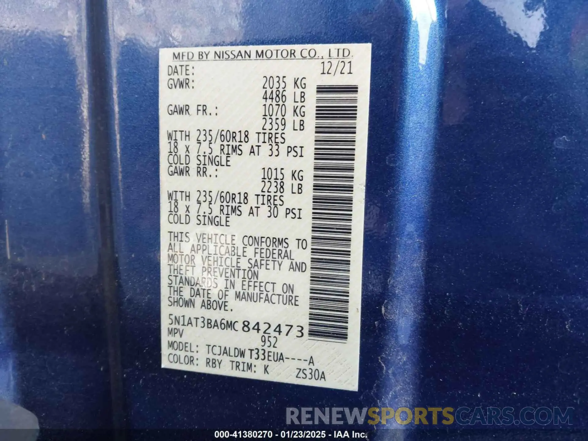 9 fotografías del automóvil dañado 5N1AT3BA6MC842473 NISSAN ROGUE 2021