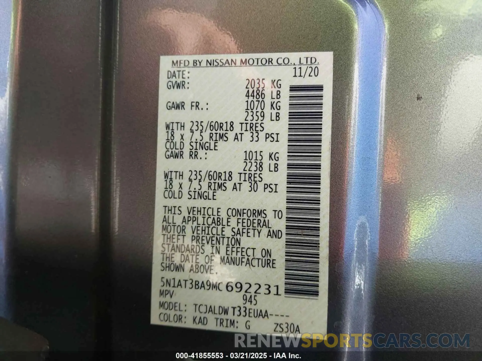 9 fotografías del automóvil dañado 5N1AT3BA9MC692231 NISSAN ROGUE 2021