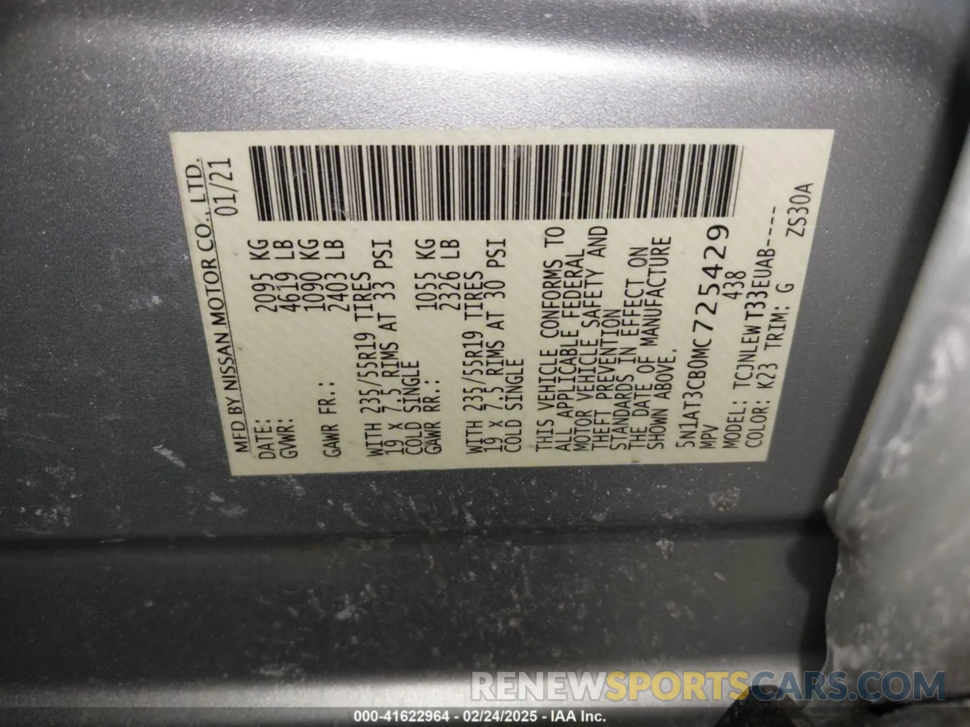 9 fotografías del automóvil dañado 5N1AT3CB0MC725429 NISSAN ROGUE 2021