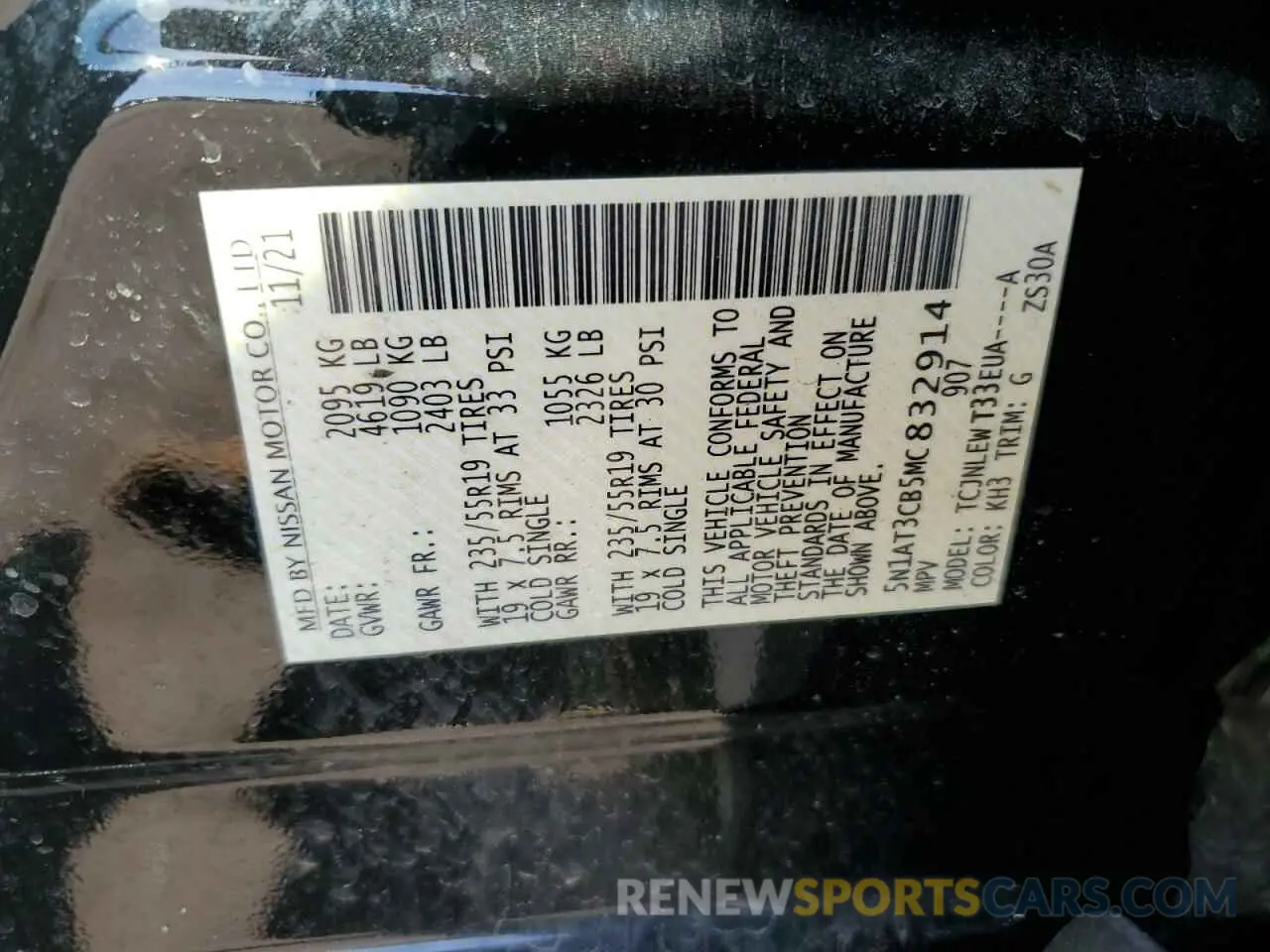 12 fotografías del automóvil dañado 5N1AT3CB5MC832914 NISSAN ROGUE 2021