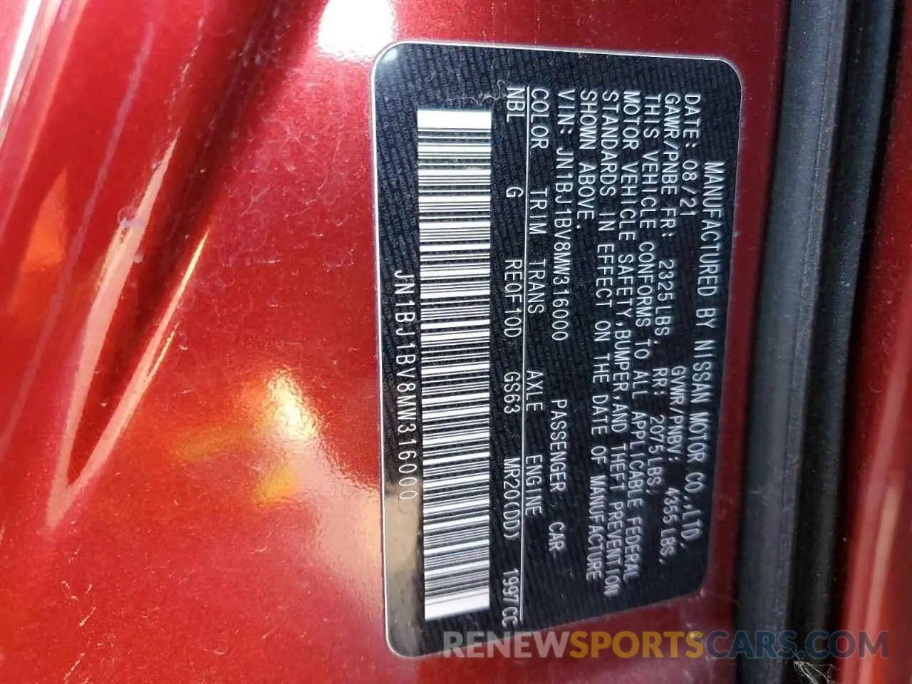 12 fotografías del automóvil dañado JN1BJ1BV8MW316000 NISSAN ROGUE 2021