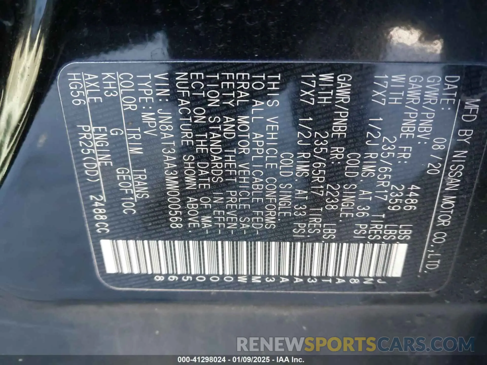 9 fotografías del automóvil dañado JN8AT3AA3MW000568 NISSAN ROGUE 2021