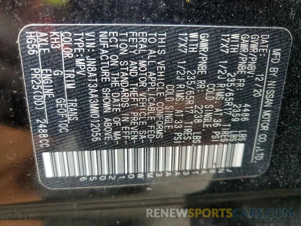 13 fotografías del automóvil dañado JN8AT3AA3MW012056 NISSAN ROGUE 2021