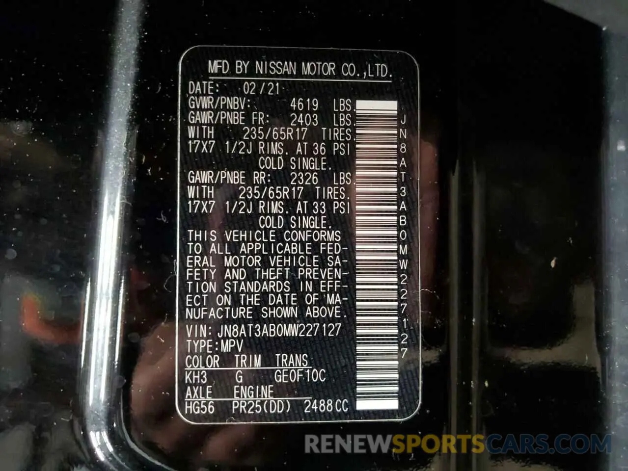 13 fotografías del automóvil dañado JN8AT3AB0MW227127 NISSAN ROGUE 2021