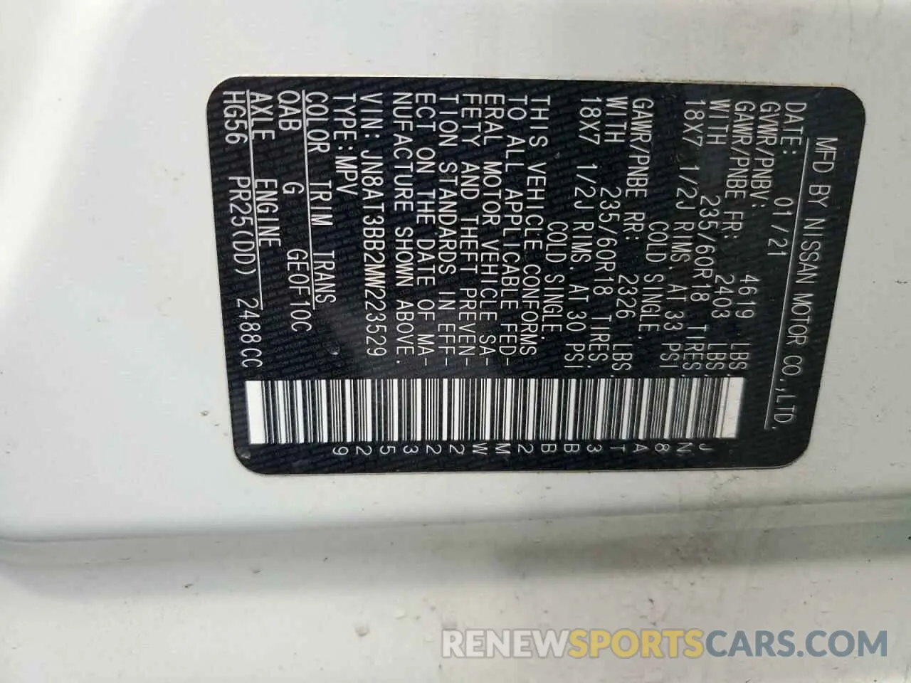 13 fotografías del automóvil dañado JN8AT3BB2MW223529 NISSAN ROGUE 2021